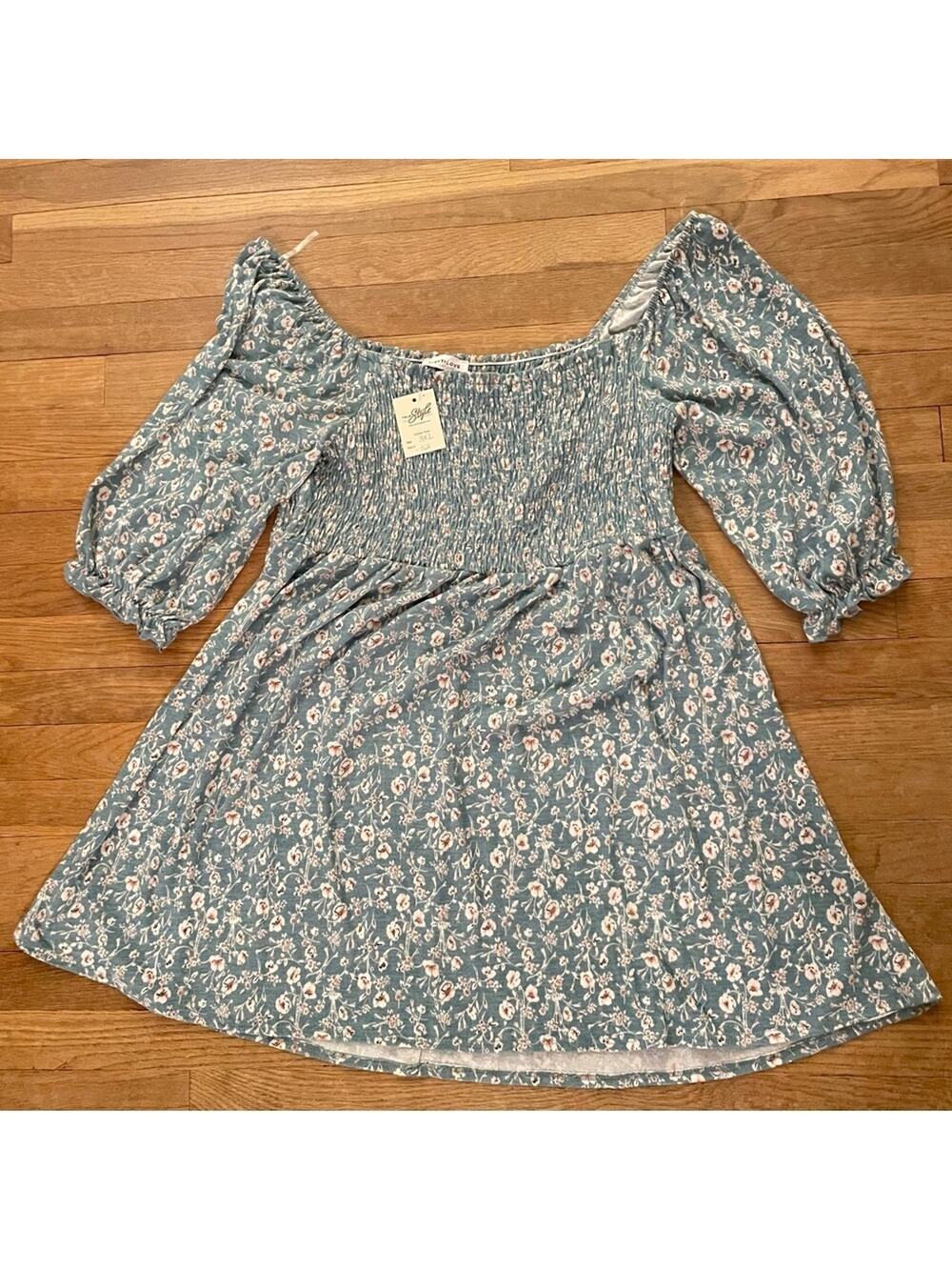 NWT First Love green blue floral midi dress 3/4 sleeves flowers size 3X B19